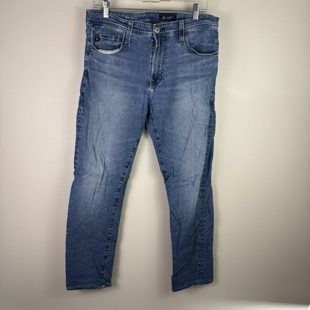 AG Jeans Tellis Modern Slim 32x32 Mens Stretch Denim Blue LA Small Hole Flaw Fix